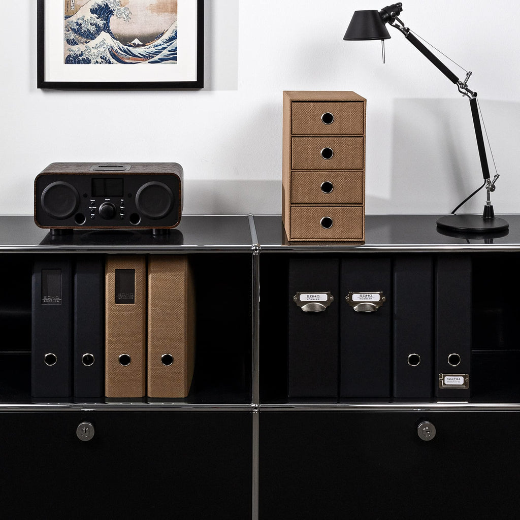 Rössler SOHO 4er Schubladenbox aus Papier | Büro Organizer Schreibtisch | Schubladen Organizer Büro Zubehör & Bürobedarf | Schreibtisch Organizer Box | 18 x 25 x 32 cm | 1 Stück | Farbe: Haselnuss