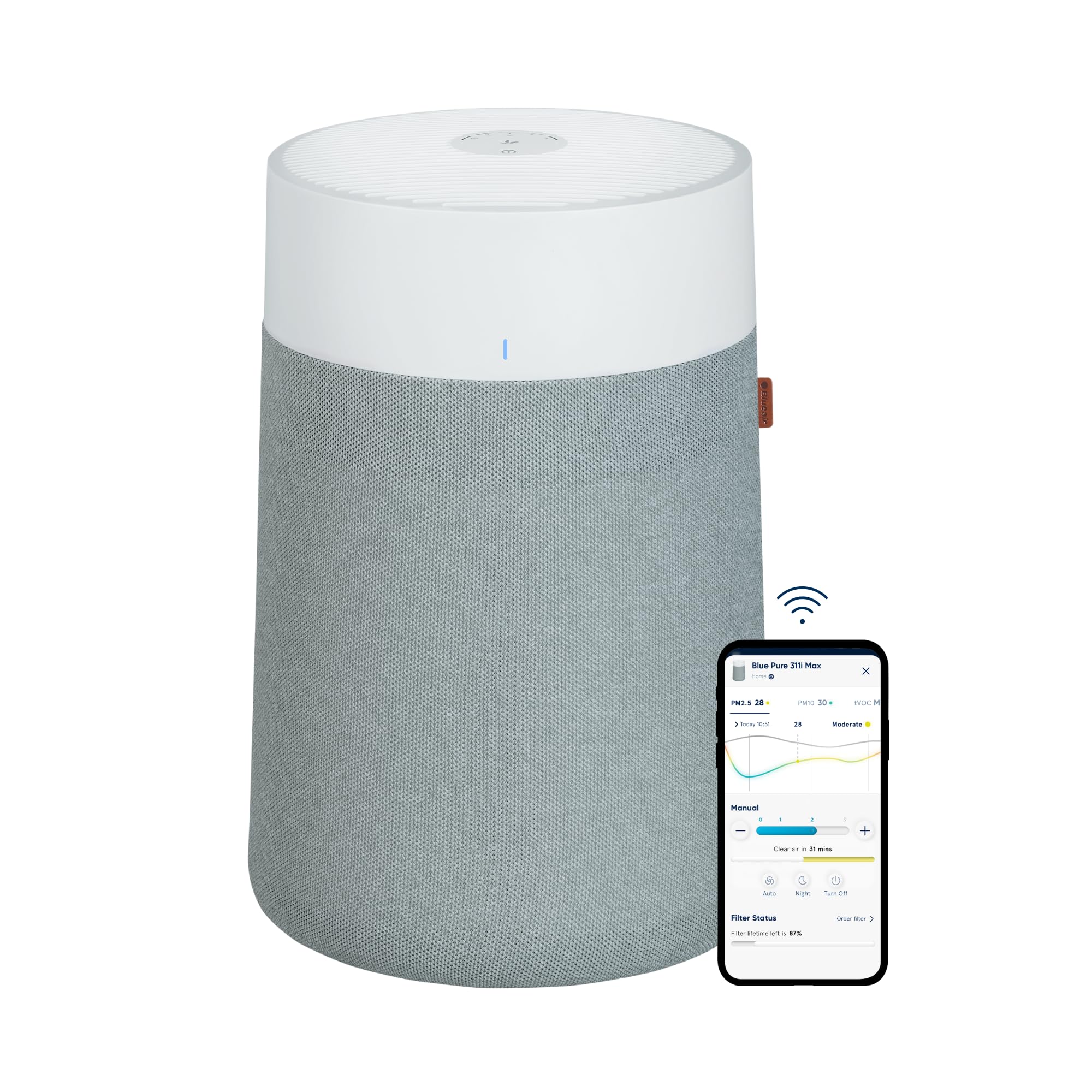 BLUEAIR Blue Pure 3350i Max Luftreiniger für Räume bis 86 m² – Smart, leise, mit HEPASilent-Technologie – entfernt Allergene, Tierhaare, Rauch, Staub und Schimmel – ideal für Zuhause & Haustiere