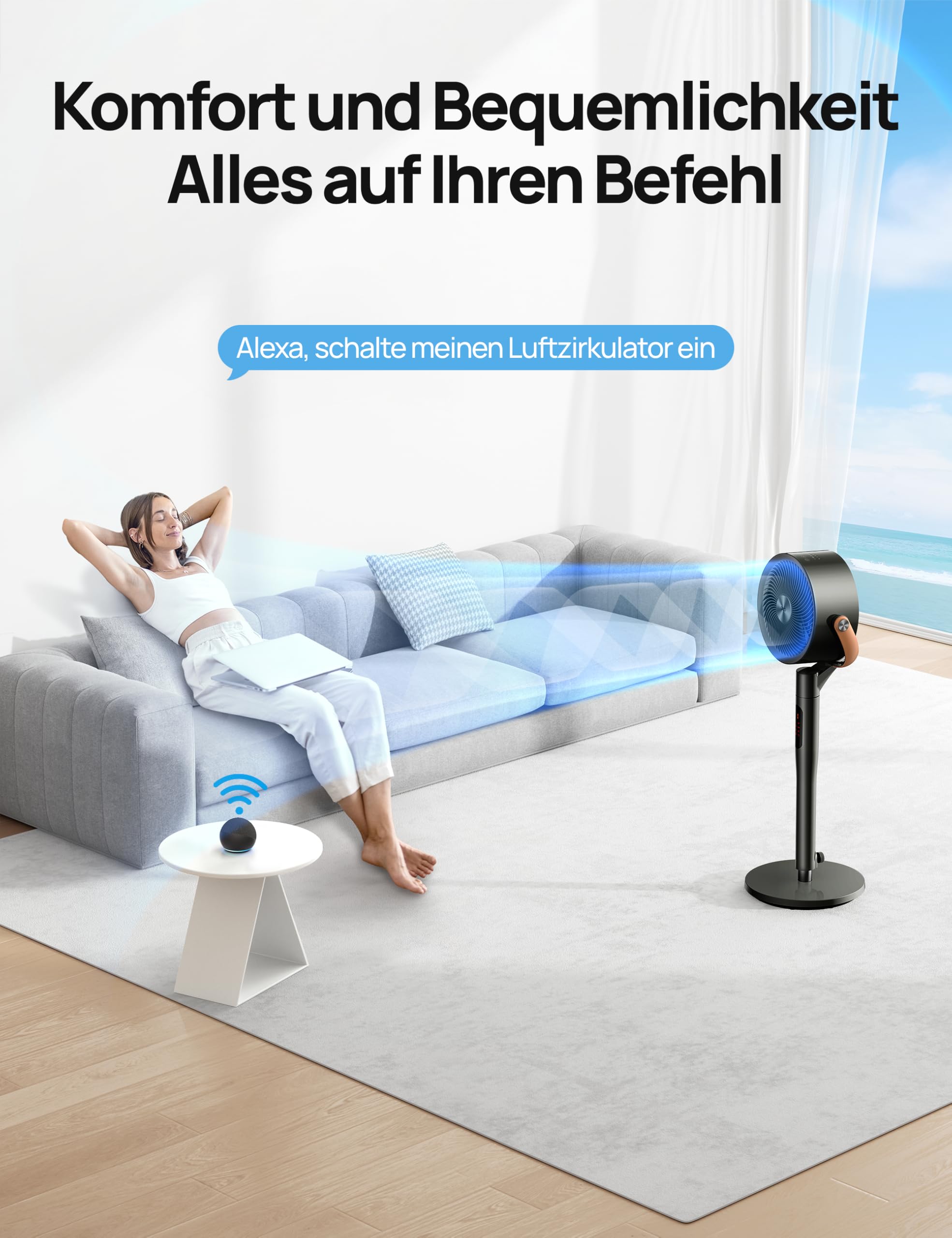 Dreo 25dB leiser Smart Standventilator, 120°+105°Omni-direktional oszillierend Ventilator mit Fernbedienung, 30M Windentfernung, 1650m³/h Luftvolume Turbo-Luftzirkulator Fans, 6 Modi 8-Geschwindigkeit