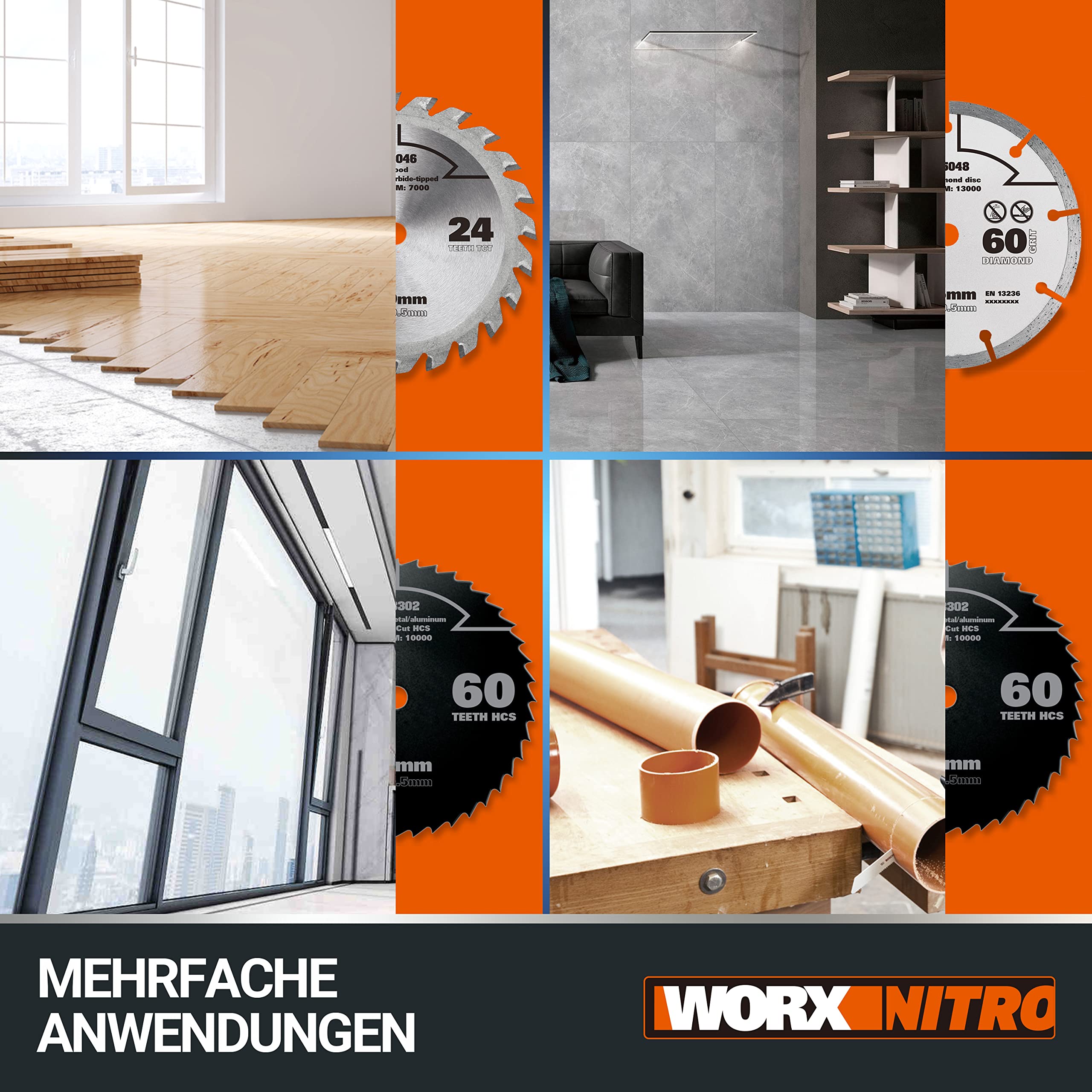 WORX Nitro WX531.9 Akku Kreissäge 20V – Leistungsstarke Bürstenlose Kreissäge für exakte, gerade Schnitte – Schneidet mühelos Holz, Metall, Fliesen & Plastik – ohne Akku & Ladegerät