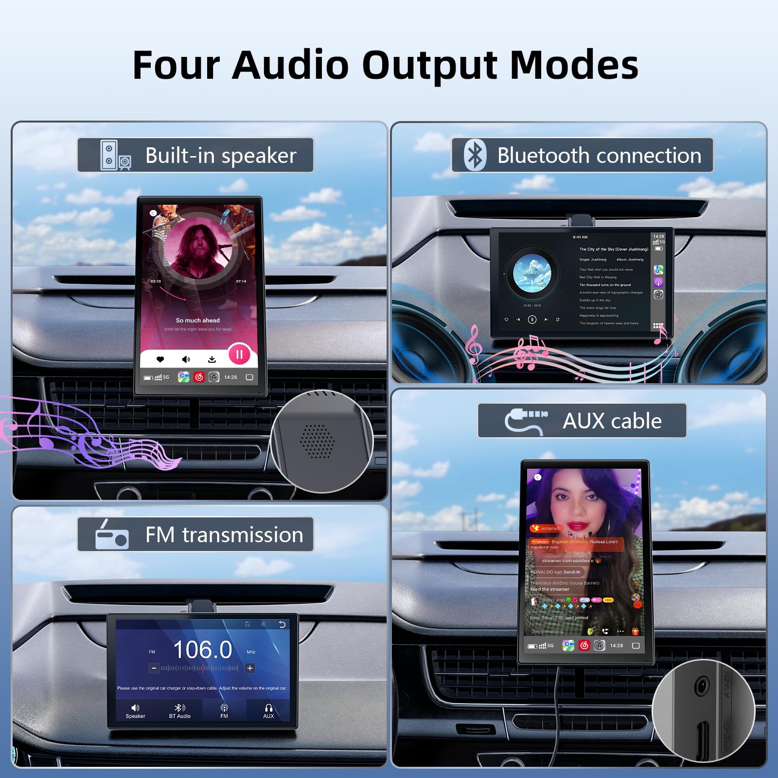 Wireless Carplay Display für Carplay & Android Auto, 9 Zoll Tragbarers Android Auto Display Car Play Bildschirm mit Rückfahrkamera, GPS Navigation, Sprachsteuerung, Bluetooth, Mirror Link, FM, AUX