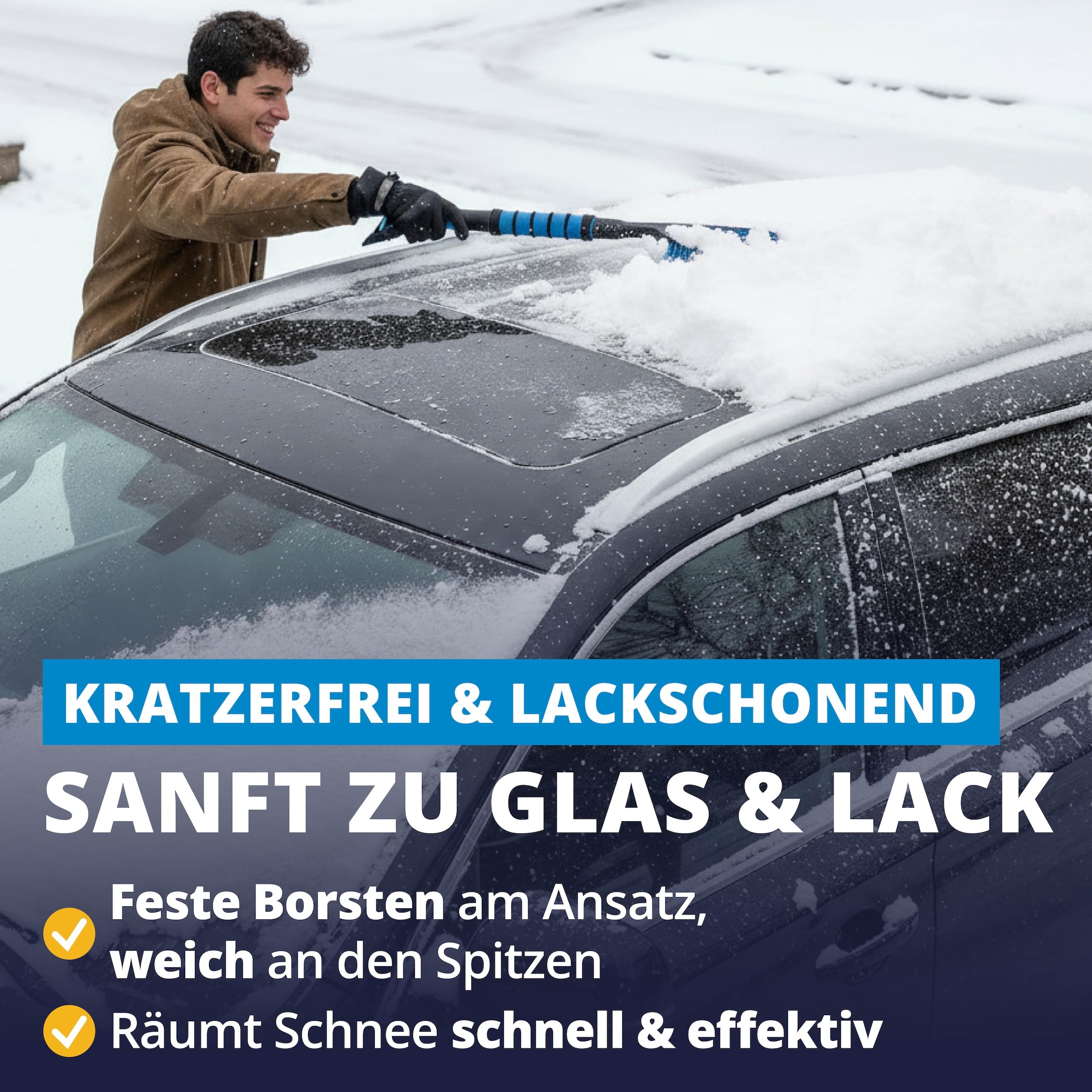 LICARGO Eiskratzer Auto mit Besen 67cm - Teilbares Stecksystem - stabil & wackelfrei - kratzerfrei & lackschonend Schneebesen Auto - Rutschfester Griff, kompakt verstaubar - Scheibenkratzer PKW & SUV