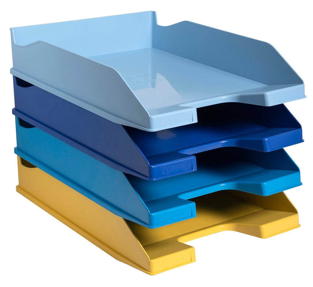 Exacompta 113202SETD 4er Pack Briefablage BeeBlue aus Recycling-Kunststoff DIN A4. Ideale Briefkörbe für Ihre Organisation. Stapelbare Ablagekörbe farbig sortiert Blauer Engel Combo Midi