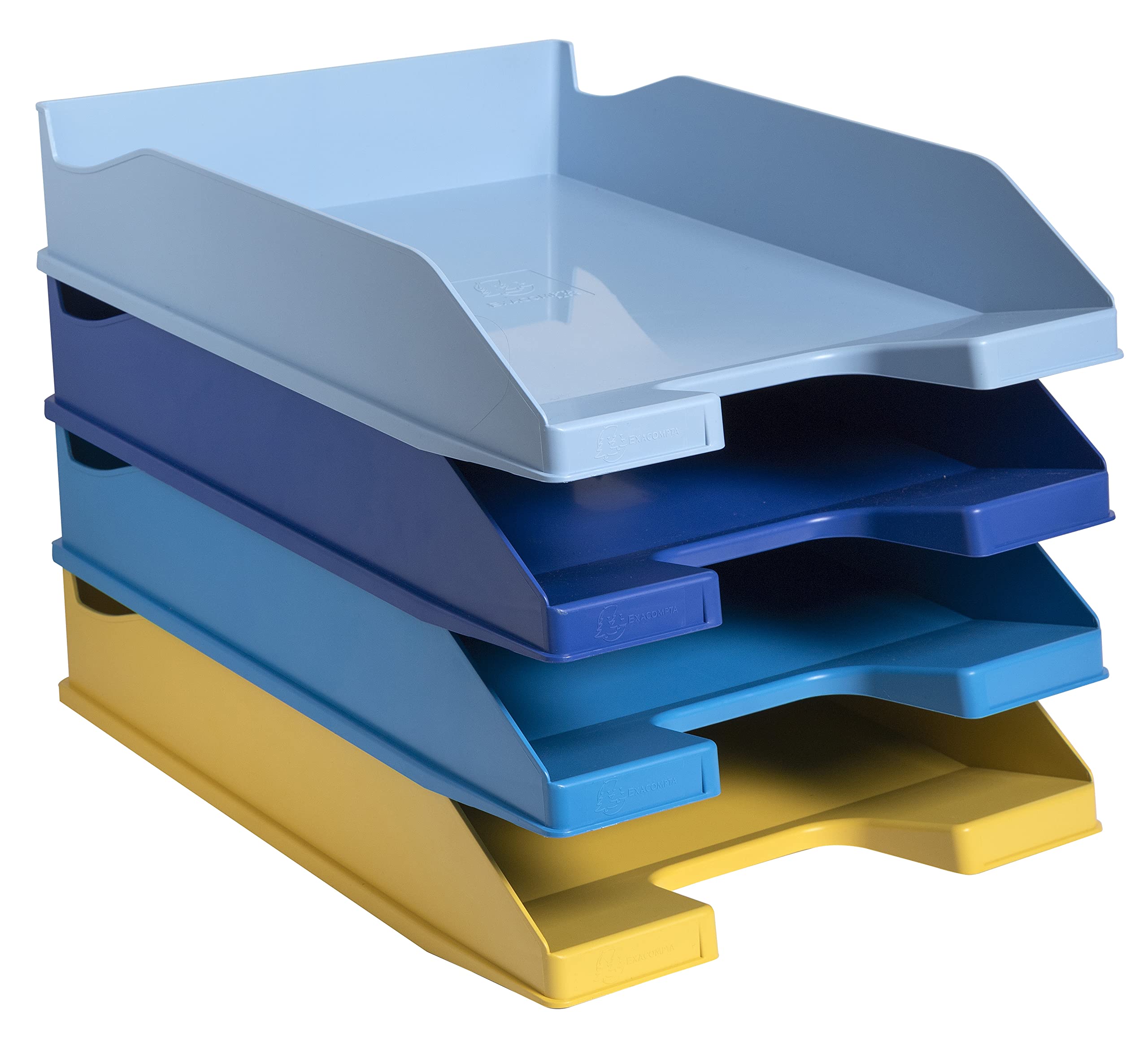 Exacompta 113202SETD 4er Pack Briefablage BeeBlue aus Recycling-Kunststoff DIN A4. Ideale Briefkörbe für Ihre Organisation. Stapelbare Ablagekörbe farbig sortiert Blauer Engel Combo Midi