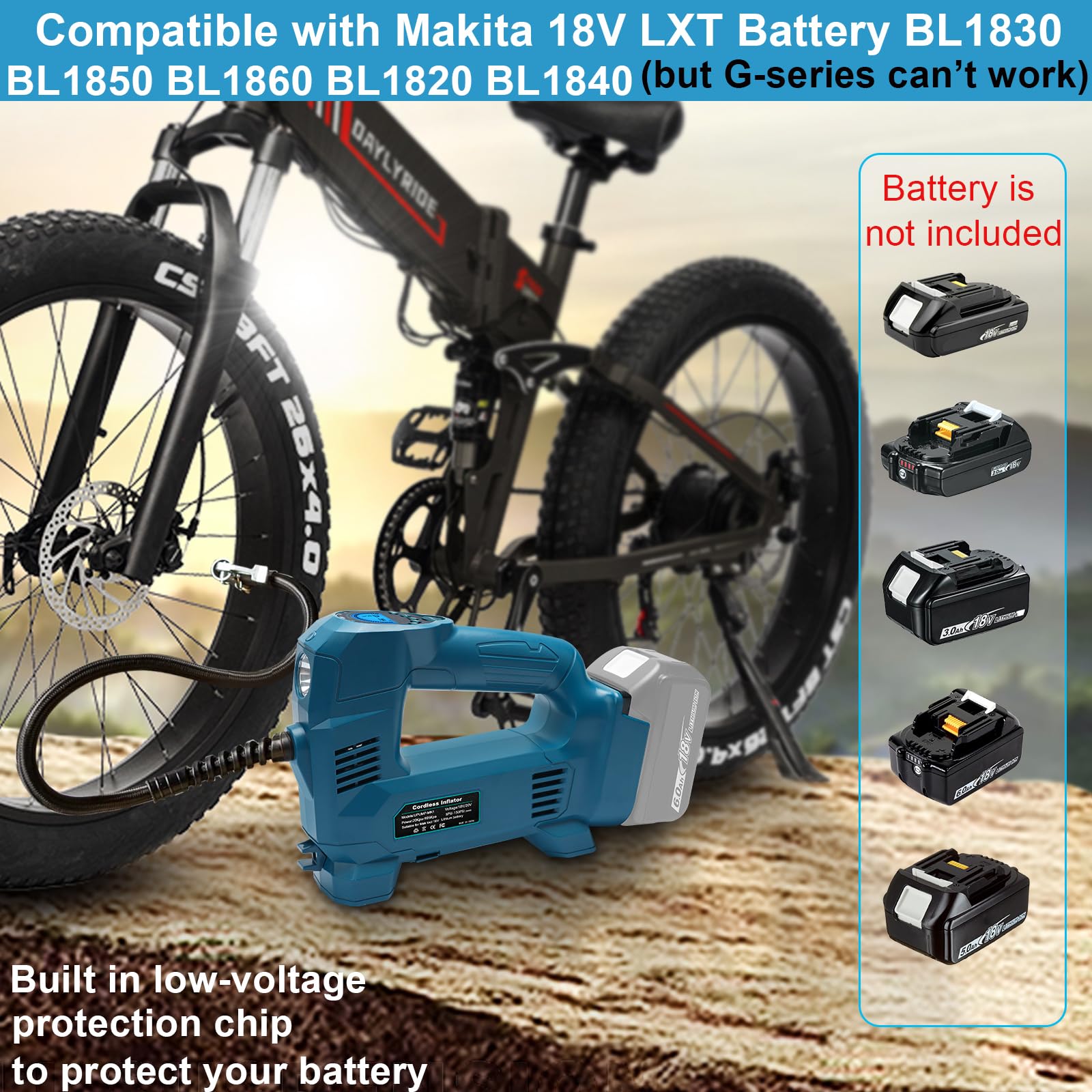 Powarobor 18V Akku Kompressor Kompatibel mit Makita 18V Akkus,10.34 bar Akku Autokompressor/kabellos Luftpumpe für Fahrrad/Auto/Motorrad 150PSI, Automatisch Stop,LED Lampe (ohne Akku, ohne Ladegerät)