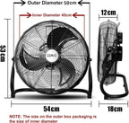 OZAVO Standventilator, Windmaschine ⌀50 cm mit 3 Laufgeschwindigkeiten, Bodenventilator Power, Tischventilator Metall, Luftkühler, verstellbare Neigungswinkel, 100W, Schwarz