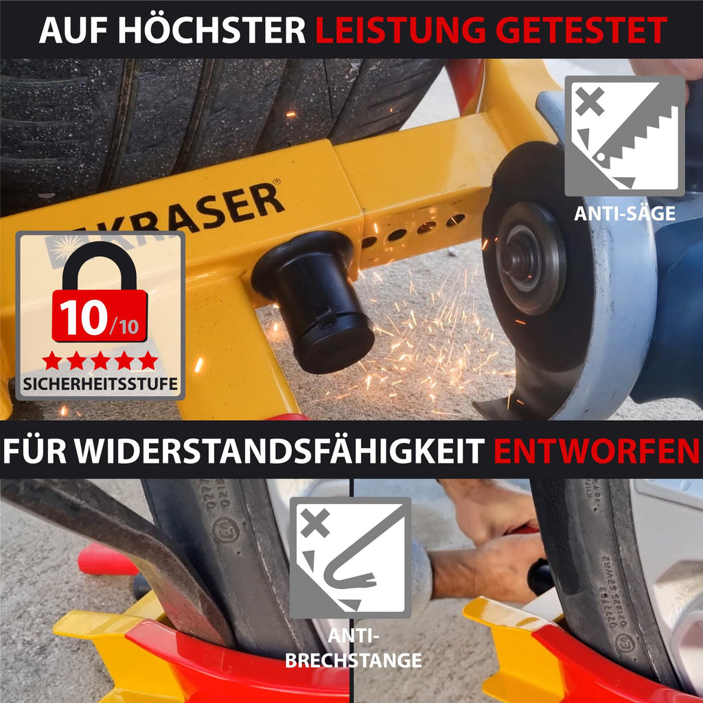 KRASER WA820 Hohe Sicherheit Radkralle Wohnwagen, Testsieger Parkkralle mit Anti-Bohrschloss Wegfahrsperre, Reifenkralle, Diebstahlsicherung Universal für Auto PKW Wohnmobile Anhänger Motorrad