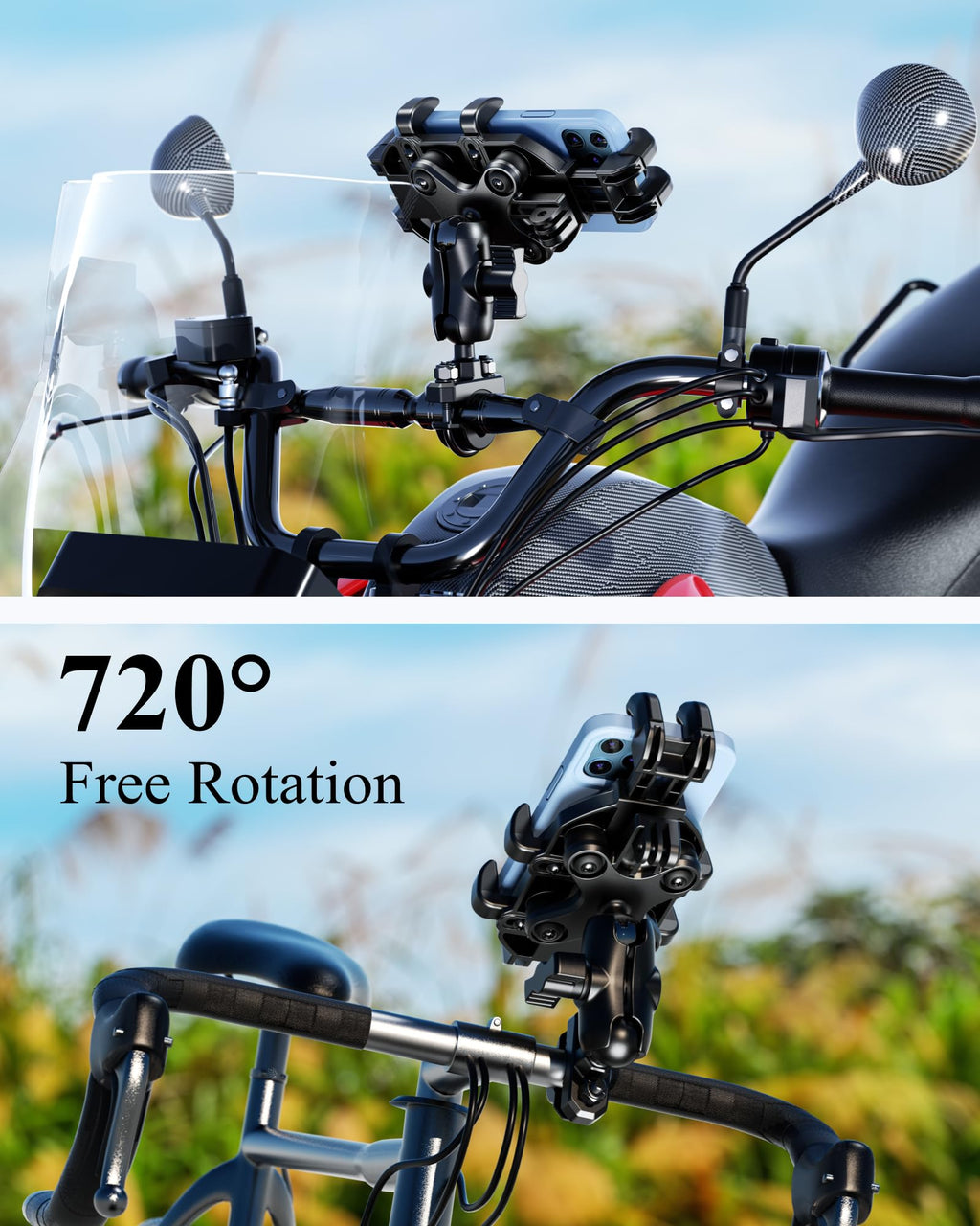 BRCOVAN Motorrad Handyhalterung mit Vibrationsdämpfer, Anti-Shake Handy Motorradhalterung, Verstellbar Lenker Handyhalter für Motorrad, Fahrrad, Roller, ATV, für 5,4 Zoll - 7,2 Zoll Smartphones