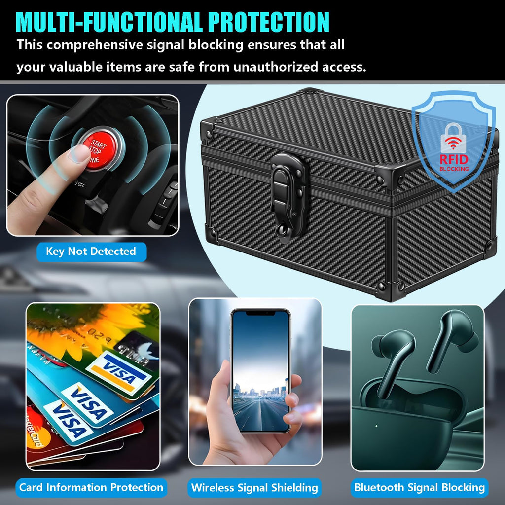 MAZACOO Faraday Box für Autoschlüssel – Keyless Go Diebstahlschutz, RFID Signalblocker gegen Relaisangriffe (Kohlefaser Schwarz)