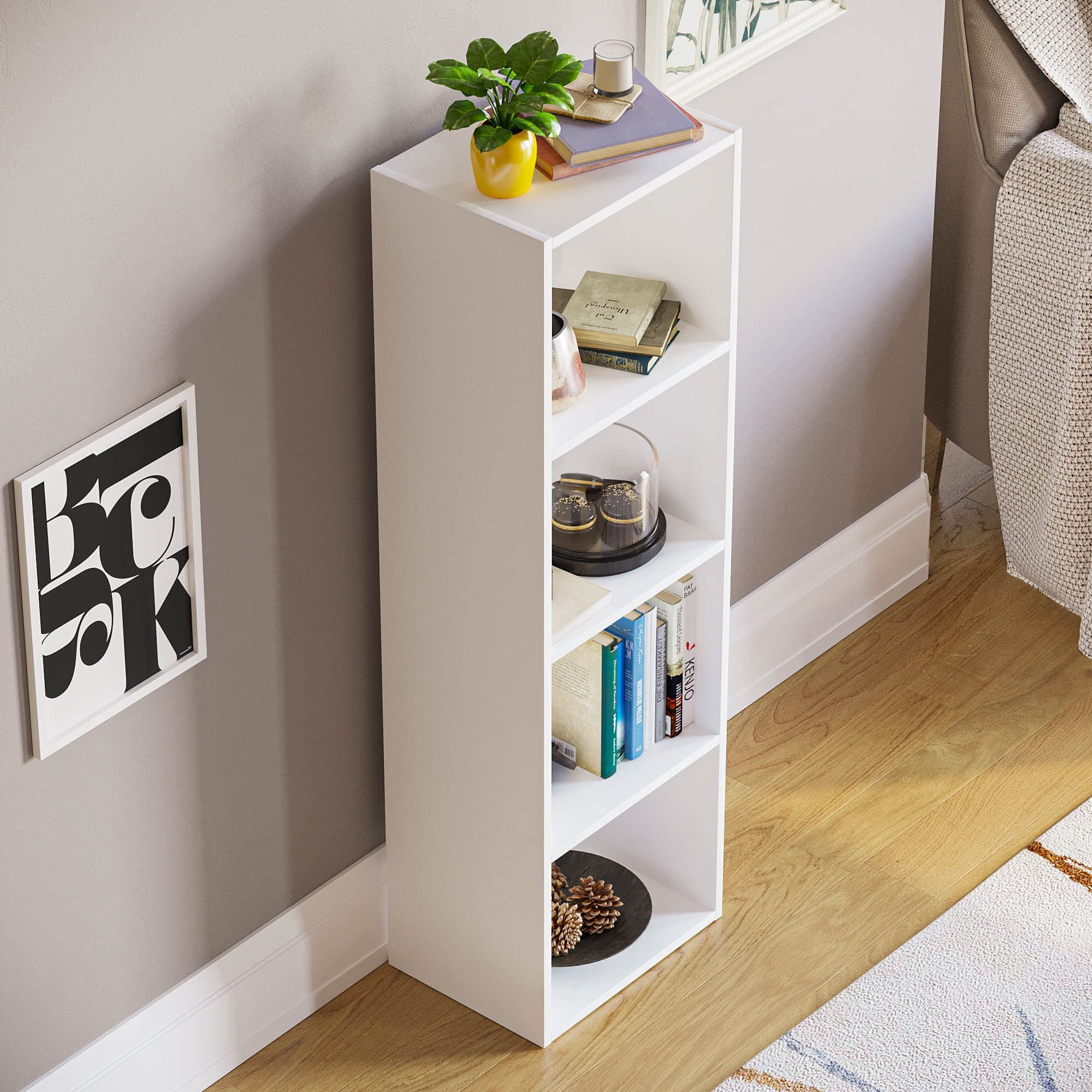 Vida Designs Oxford Bücherregal mit 4 Ebenen, würfelförmig, weiß, Holz-Regaleinheit für Büro, Wohnzimmermöbel