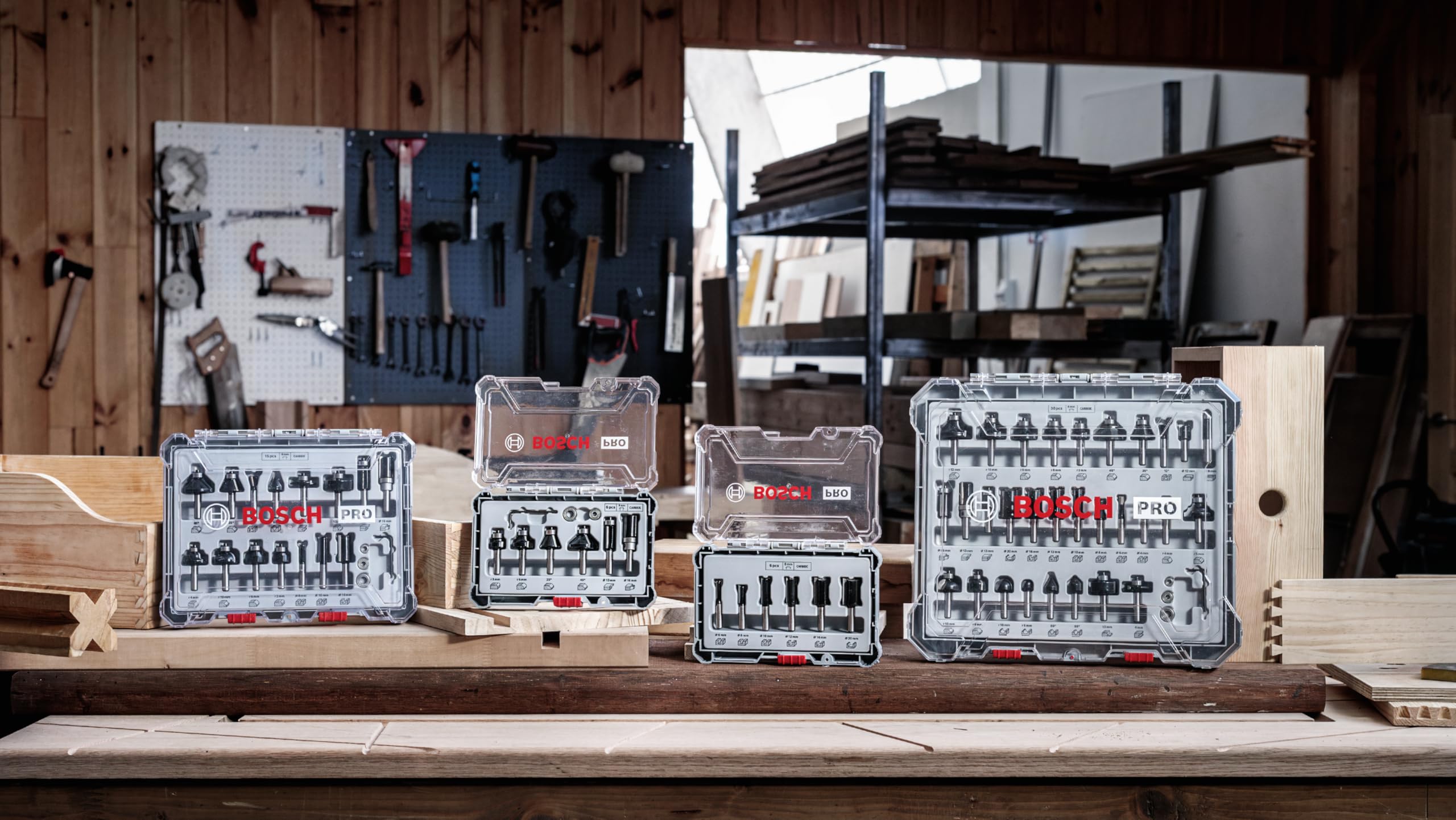 Bosch 6x PRO Rand- und Kantenfräser-Set, 6-tlg. (für Weichholz, Hartholz, Ø 19, 25, 25, 35, 13, 16 mm, Professional Zubehör Handfräse, Kantenfräse)