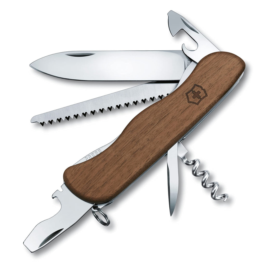 Victorinox Schweizer Taschenmesser, Forester Wood, Swiss Army Knife, Multitool, 10 Funktionen, Feststellklinge, Dosenöffner, Schraubendreher, Braun