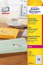AVERY Zweckform L4770-25 Adressetiketten/Adressaufkleber (1.000 Etiketten, 45,7x25,4mm auf A4, bedruckbar, selbstklebend, für Absenderetiketten, durchsichtige Polyesterfolie) 25 Blatt, transparent