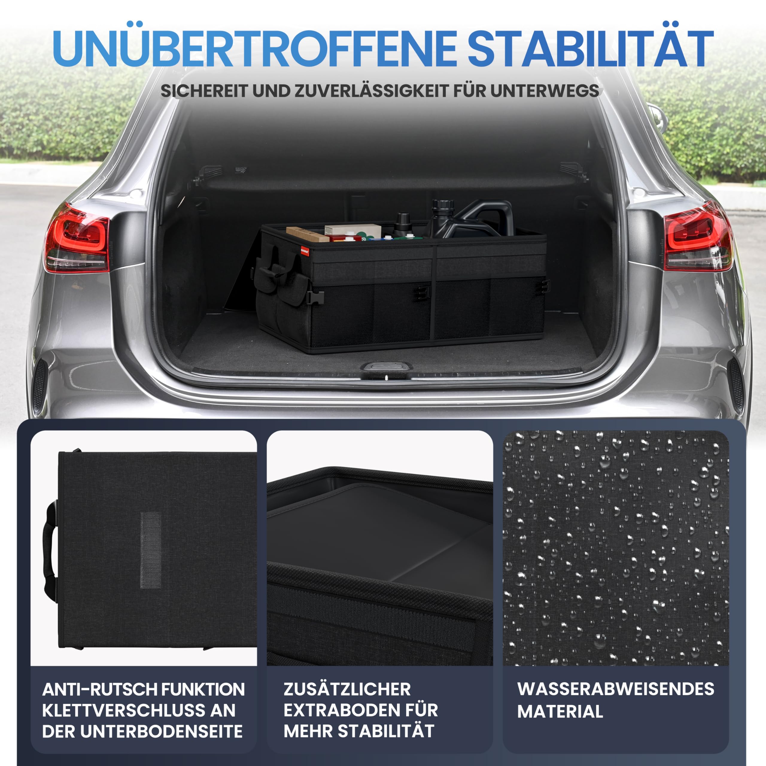HELDENWERK Premium Kofferraum-Organizer mit Deckel stabil & rutschfest - Faltbare Auto Kofferraumtasche groß mit doppelten Böden - Kofferraumbox, Kofferraumorganizer Box