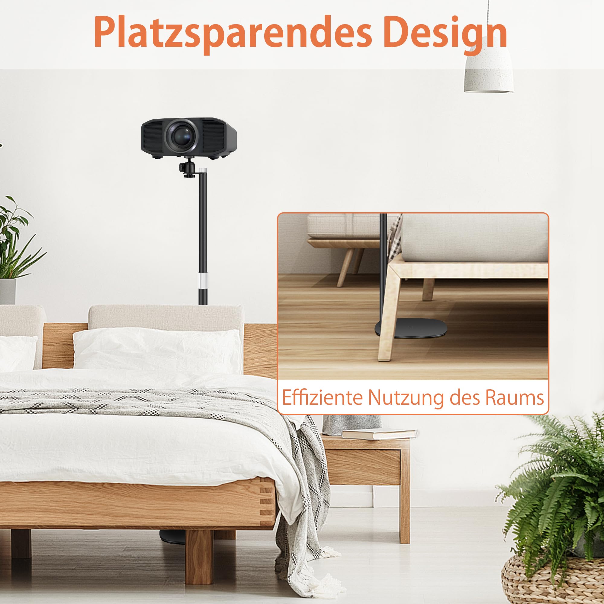 POLESTO Beamer ständer Projektor Halterung, Beamer Halterung Höhenverstellbar von 90-126cm mit 360°Winkelrotation, Platzsparend, Tragkraft bis zu 5kg, Kompatibel mit Beamern, Kameras, Handyhalterungen