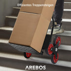 Arebos Treppenkarre Sackkarre | Treppensackkarre klappbar | Treppensteiger mit Hartgummireifen & Stahlrahmen | Transportkarre Staplerkarre | Transportwagen für Umzug & schwere Gegenstände | Schwarz