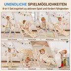 COSYLAND Klettergerüst Indoor L – Großes Kletterdreieck Set mit Kletterbogen & Rutsche – 8-in-1 Massivholz-Spielplatz für Kinder ab 18 Monaten – Kaltfarben