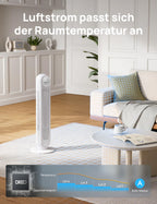 Dreo 20dB Leiser Turmventilator, 10 m Wurfweite 4 Geschwindigstufen 4 Modi 8 Std. Timer 90° oszillierende Ventilator mit Kühlung Fernbedienung für Schlafzimmer, Nomad One, Weiß