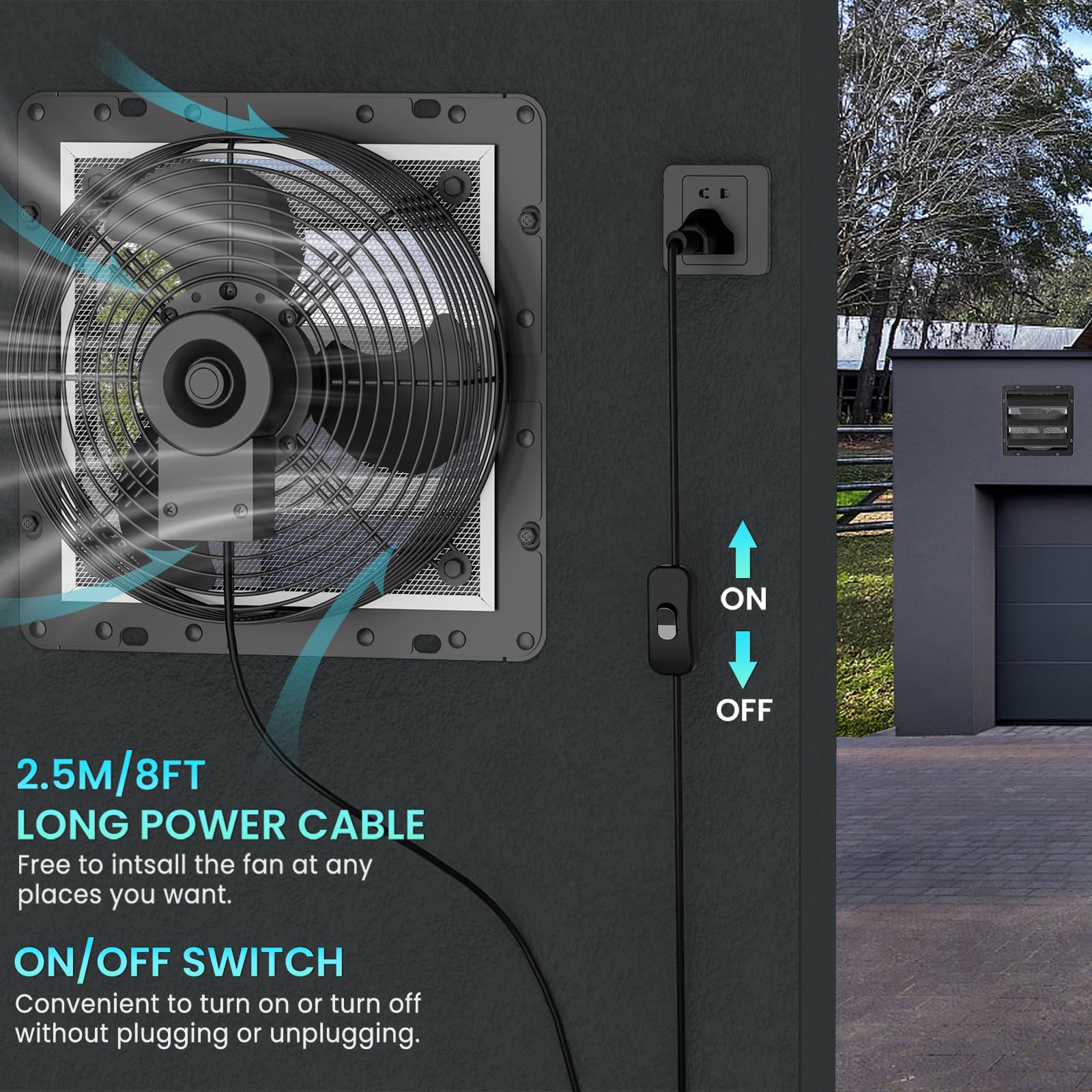 HG Power 250mm Abluftventilator Industrie Wandventilator 1100m³/h Wandlüfter mit Maschensieb Auspuffventilator mit EU-Stecker Aluminium Fensterventilator für Keller Garage Küche