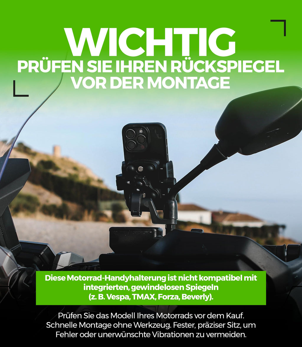 Handyhalterung Motorrad 【Doppelte Antivibrations-Technologie】mit Aluminiumkörper und Ring Motorrad Handyhalterung 5,4 bis 7,2" Handyhalter Fahrrad 【Schnellverschluss】 Phone Holder Bike als Geschenk