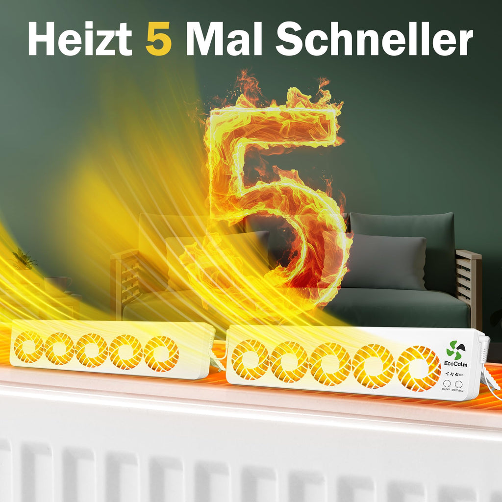 ecoCalm Heizkörper Ventilator Duo Set mit 10 Verbesserten Lüfter, Intelligenter Heizkörperverstärker Erhöhen die Effizienz der Heizung und Sparen Energie