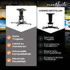 PureMounts Beamer Deckenhalterung Spider-Plus-B - 25 grad neigbar und 360 grad drehbar, 220mm Deckenabstand,(15kg), Lochabstand 180-310mm, schwarz