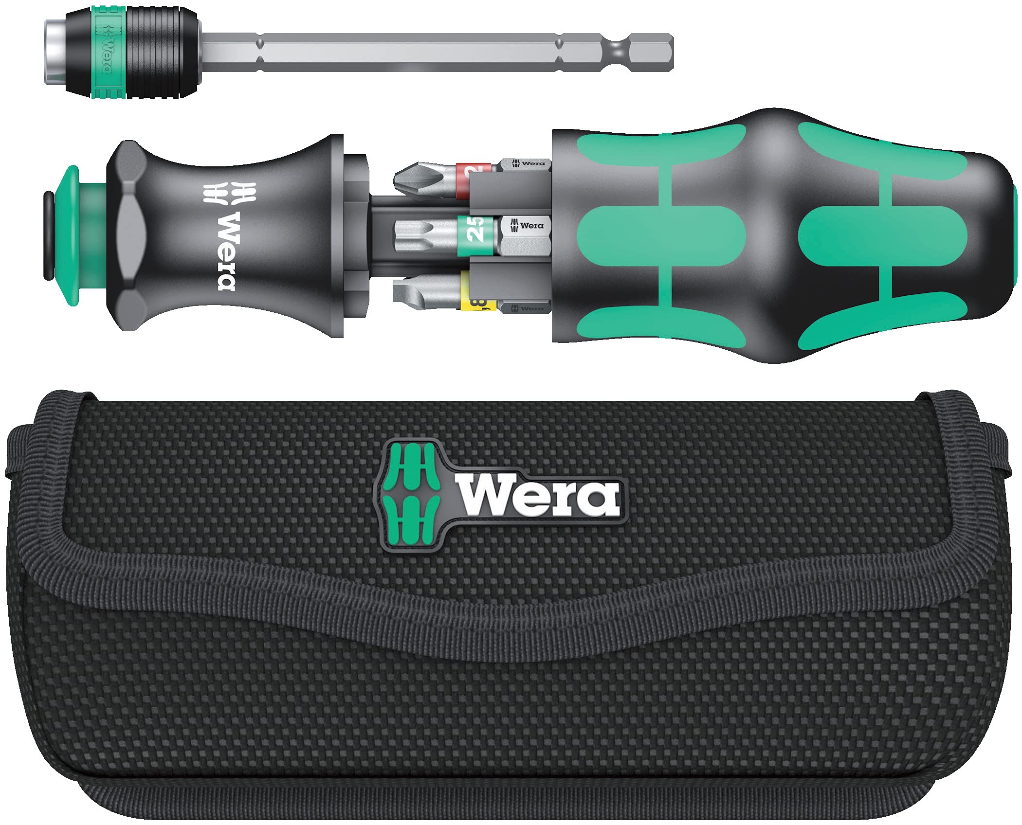 Wera 05051016001 Kraftform Kompakt 20 Tool Finder 1, mit Tasche, 7-teilig, Schwarz Grün, One size