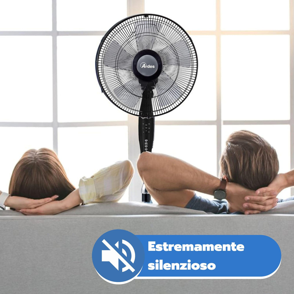 ARDES - AR5S40PBR Standventilator, mit Fernbedienung und Timer, leise und leistungsstark, 5 Flügel, 40 cm, oszillierend, mit verstellbarer Höhe und Neigung, 3 Geschwindigkeitsstufen