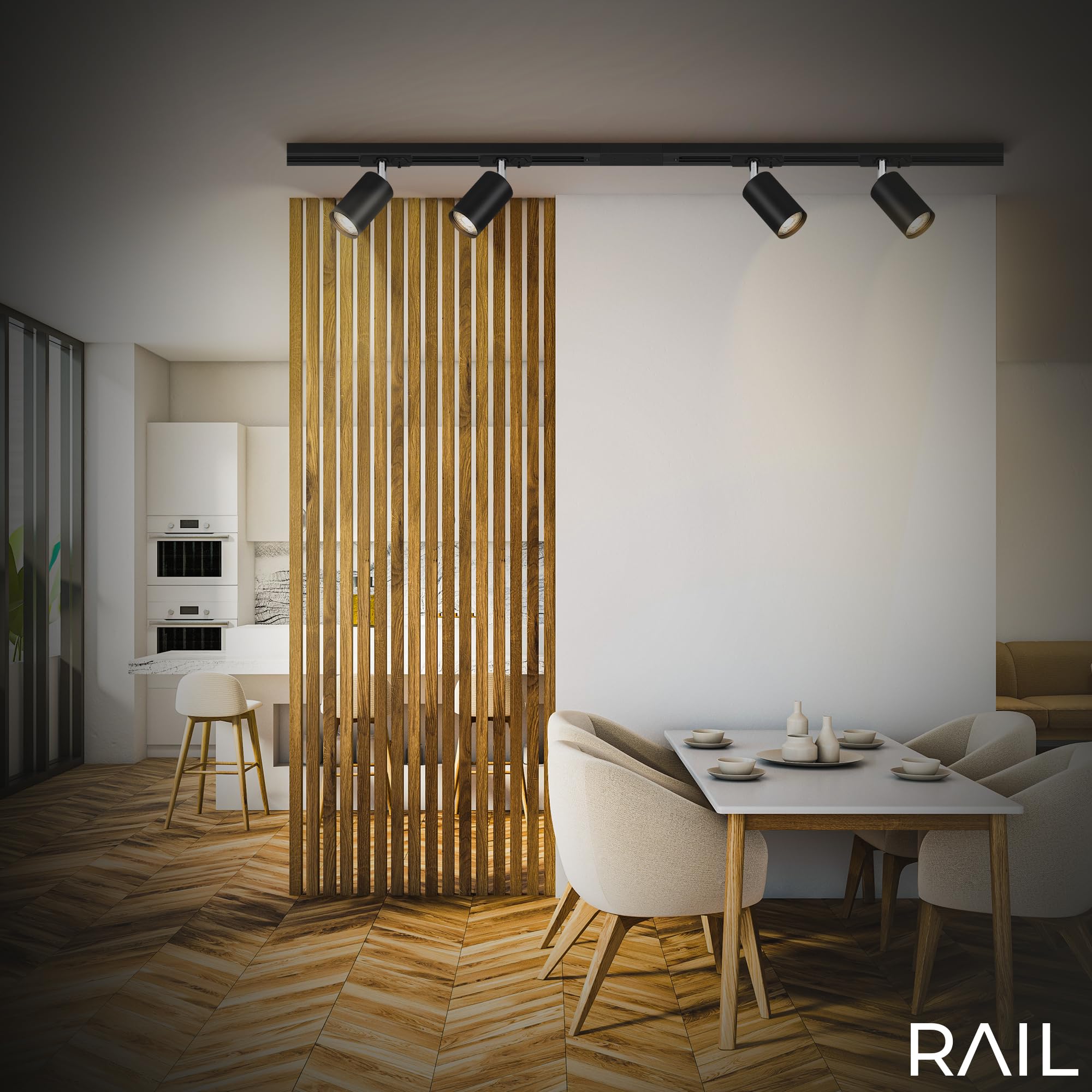BRILONER - Schienensystem Rail Starterset, 4x GU10 Spots schwenkbar, erweiterbar, Lichtschienensystem Decke, Strahler Schiene, Deckenlampe, Deckenleuchte, Spotlight, 1,5 m, Schwarz