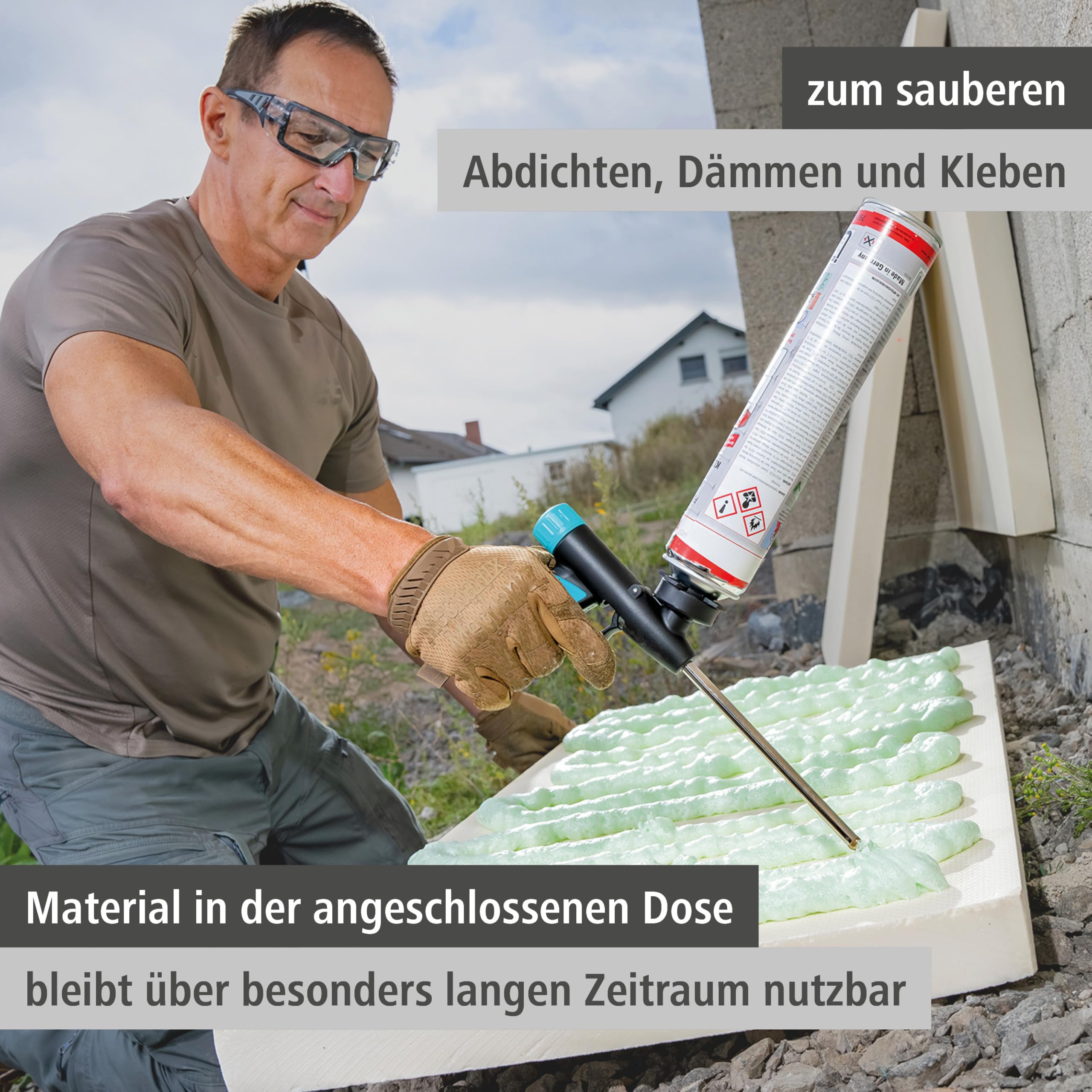 wolfcraft PU Schaumpistole - Dosierpistole für Montageschaum I 4342000 I Baumschaumpistole inkl. Feindüsen und Verlängerung - Abdichten, Dämmen und Kleben