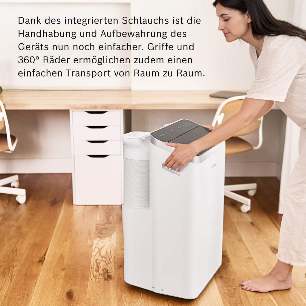 Bosch Cool 4000 Mobiles Klimagerät - 3-in-1 Klimaanlage, Luftentfeuchter, Ventilator - 2,6 kW für Räume bis zu 35m² - Mit Auto-Modus, Silent-Modus Sleep-Modus