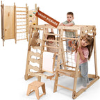 Goodevas Verbessert 9-in-1 Klettergerüst Indoor für Kinder, Montessori Klettergerüst mit Rutsche, Schaukel, Kletterwand, Kletterdreieck, Kunst hinzufügen – Spielplatz für Kinderzimmer