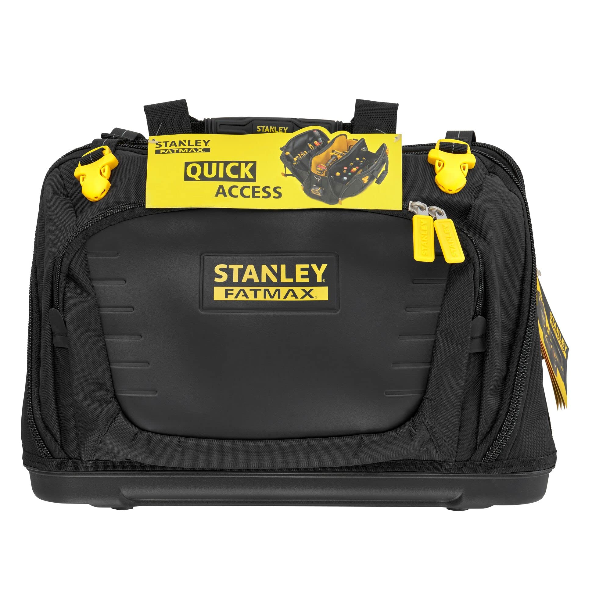 STANLEY FatMax Werkzeugtasche/Tragetasche für Werkzeug mit Fächern Quick Access (mit 4 Fächern, aus 600 x 600 Denier Nylon, mit Kunststoffboden & gepolstertem Schultergurt) FMST1-80147