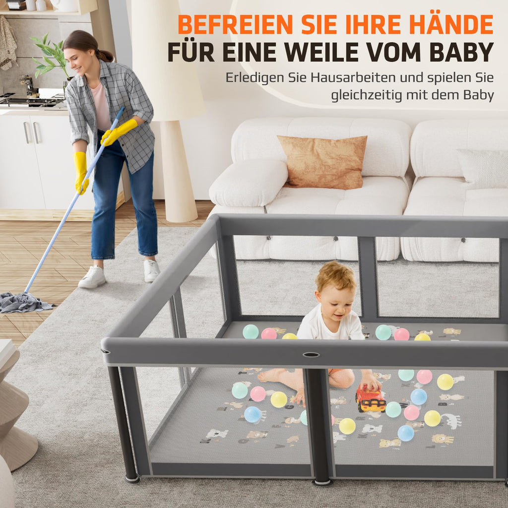 laufstall baby faltbar mit Matte,127x127,zusammenklappbarer Laufstall für Babys und Kleinkinder,Sicherheitslaufstall für Kinder im Innen-und Außenbereich,tragbarer Reiselaufstall und 50 Ozeanbällen