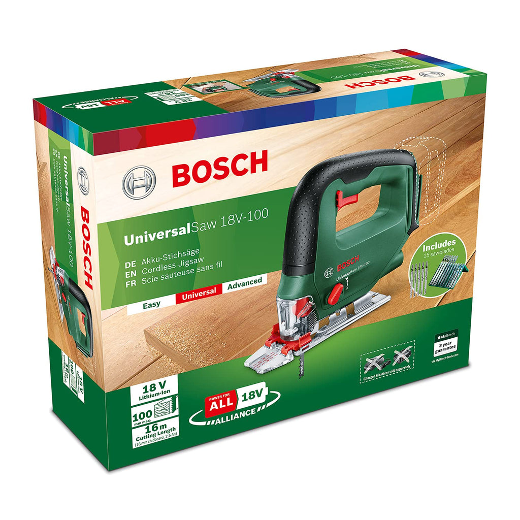 Bosch Akku Stichsäge UniversalSaw 18V-100 (ohne Akku, 18 Volt System, 15 tlg. Stichsägeblatt-Set, im Karton) – Amazon Edition