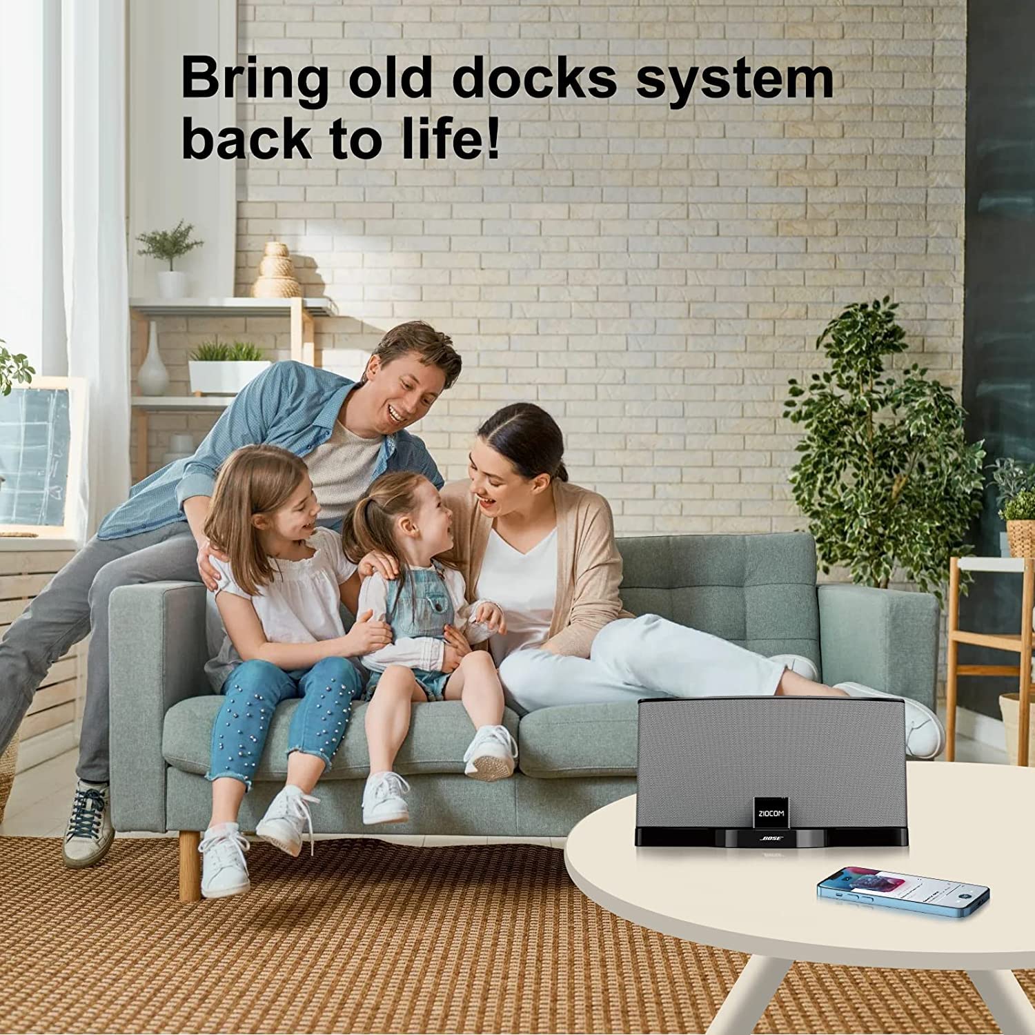 ZIOCOM 8 Pin Bluetooth-Adapter, drahtloser Bluetooth-Musikempfängeradapter für Bose Sounddock III/XT, JBL MS302GM, Philips DS1155B/93, Philips AJ7260D/93, Yamaha TSX-14, iHome IPL8BN, RSR DS406BT