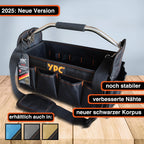 YPC Carrier Werkzeugkorb XL – Tragbare Werkzeugtasche mit stabilem Boden, Wasserfest, Reißfest, Faltbar, Schultergurt mit Polster & Metall-Handgriff, Schwarz, 40,5x30x19,5cm – 20 kg Tragkraft