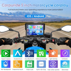 Carpuride W502PRO B für B.-M-.W Motorrad CarPlay & Android Auto & Dual Bluetooth, 5 Zoll wasserdichter Touch Bildschirm für Motorrad, Musik-Sharing, Gegensprechanlage, Lichtsensor, Kompass, Barometer