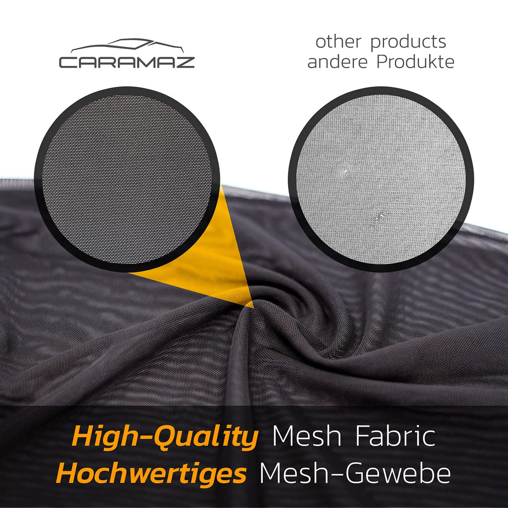 CARAMAZ Sonnenschutz Auto Baby mit zertifiziertem UV Schutz, universell passend 48 x 30 cm, 2 Stück Sonnenblende, mit Saugnäpfen