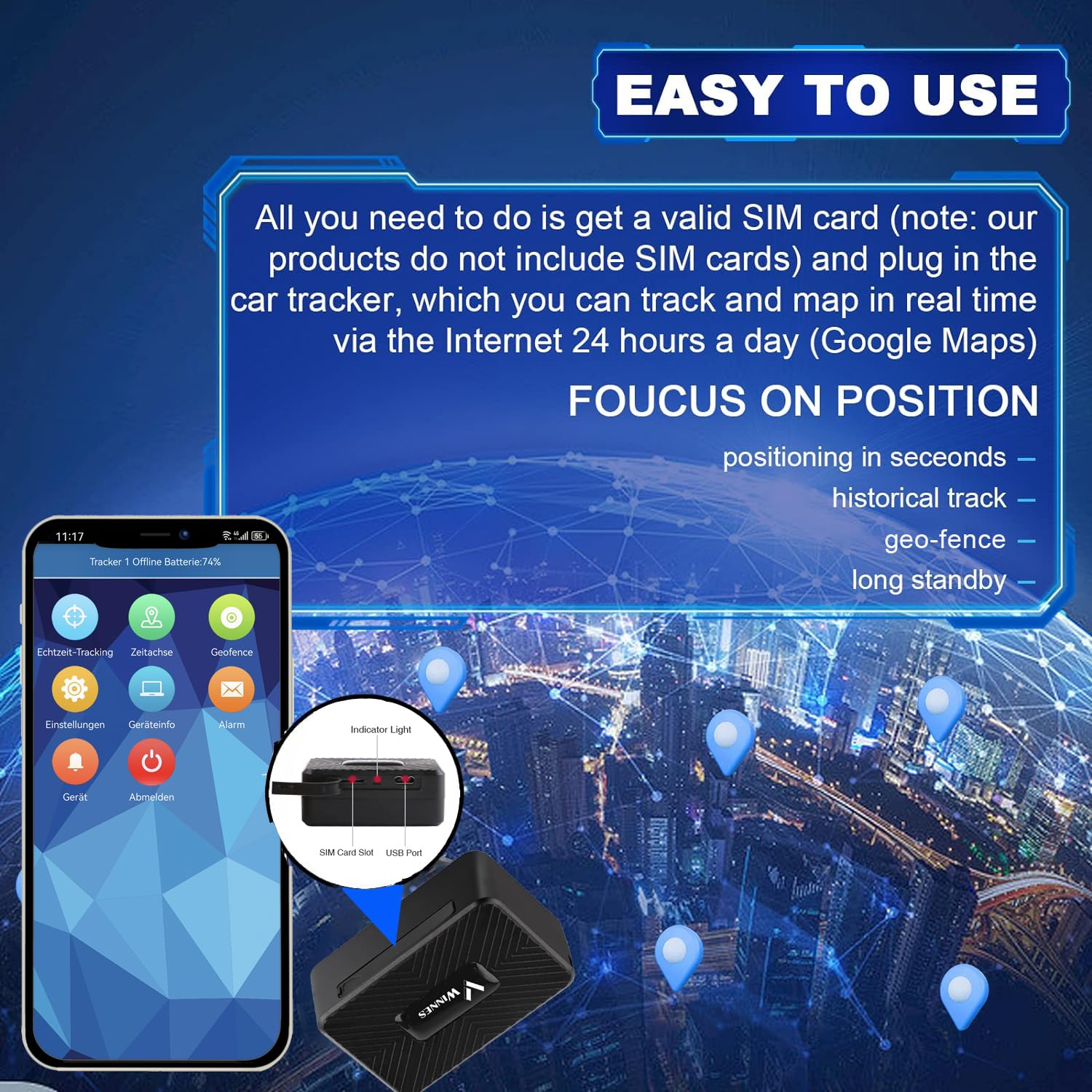 Mini Tracker GPS Tracker Ohne ABO Echtzeit GPS Tracker Kinder Auto LKW Fahrrad Senioren Motorräder Koffer Fahrzeug GPS Locator Magnetische GSM Tracking 1500mah mit EU Weltweiter Abdeckung