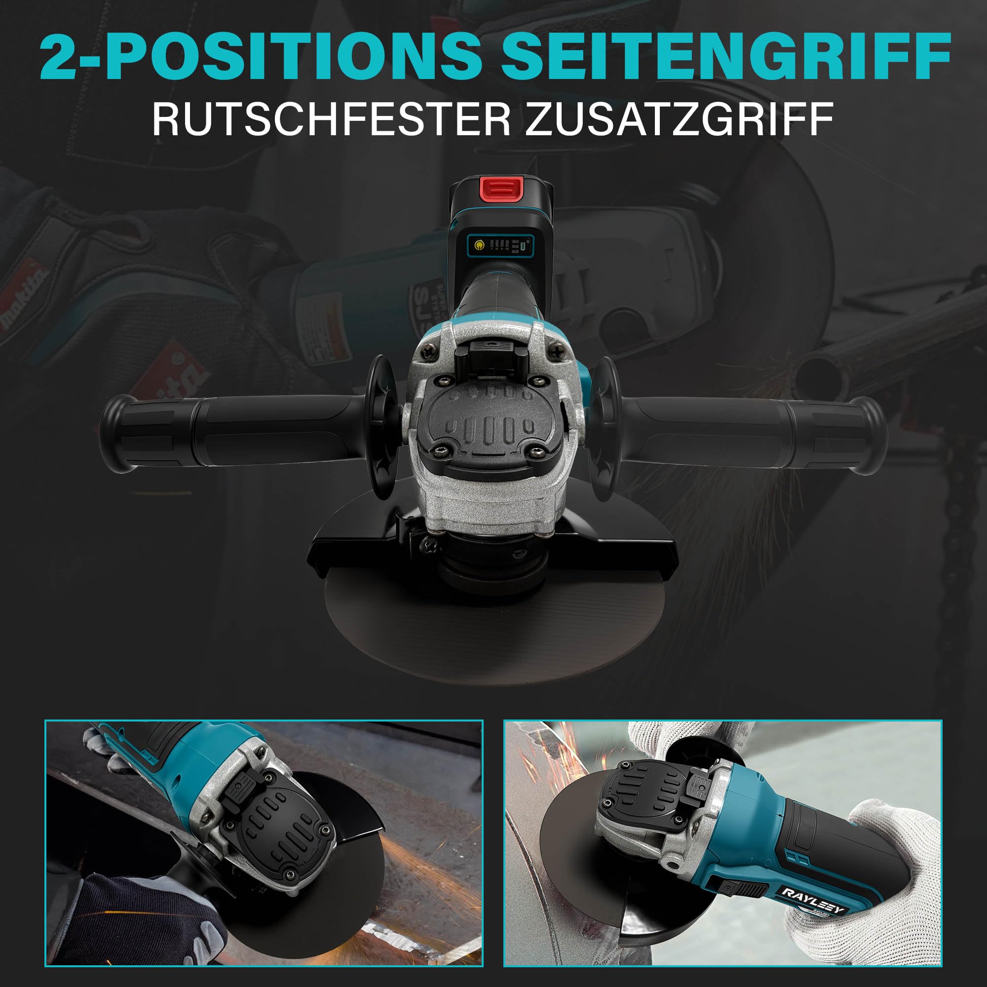 Akku Winkelschleifer 125mm für Makita 18V Akku (Ohne Akku), 8500U/min, Bürstenloser Profi-Schleifer 4-stufige Regelung, Kabellos Schleifer mit Zusatzhandgriff für Trennen, Schleifen & Bürsten