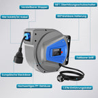 Himimi Automatik Kabeltrommel 15m + 1m 1500W ~ 3000W Kabelaufroller Automatisch Stromtrommel Schlauchaufroller, Verlängerungskabel außen Wandmontage, Überlastschutz, Wand Deckenmontage, 180° drehbar
