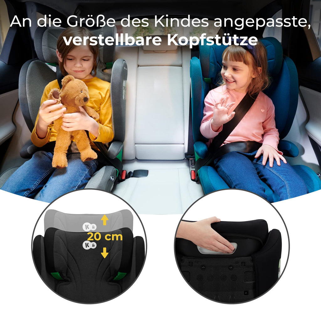 Kinderkraft JUNIOR FIX2 I-SIZE Kindersitz 15-36kg, Kinderautositz mit Isofix, Gruppe 2/3, 100-150 cm, Einstellbare Rückenlehne und Kopfstütze, spezielle Sicherheitssysteme, Leicht zu tragen, Schwarz