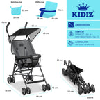 KIDIZ® Kinderwagen CITY Buggy Kinderbuggy klappbar Sportwagen Faltbar 360° 4-Zoll-Räder Inkl. Sonnen- und Regenverdeck zusammenklappbar 5-Punkt-Sicherheitsgurt ab 6 Monate, Anthrazit