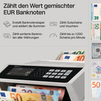 Safescan 2465-S Geldzählmaschine, Wertzählung für gemischte EUR-Banknoten - Banknotenzähler mit 7-facher Echtheitsprüfung - zählt sortierte Banknoten aller Währungen