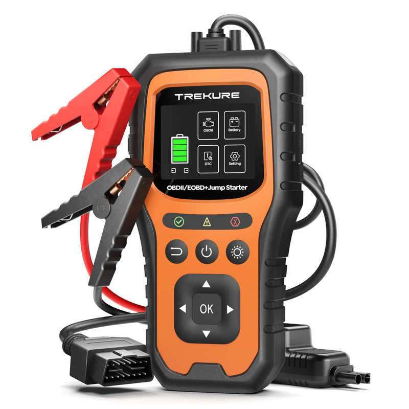 TREKURE 6000A Auto Starthilfe Powerbank mit OBD2 Diagnosegerät und Batterietest, Starthilfe Powerbank für PKW 12V, für Benzin & Diesel bis 10,0L, Tragbare Starthilfe mit LED-Notlicht, V0-Feuerschutz