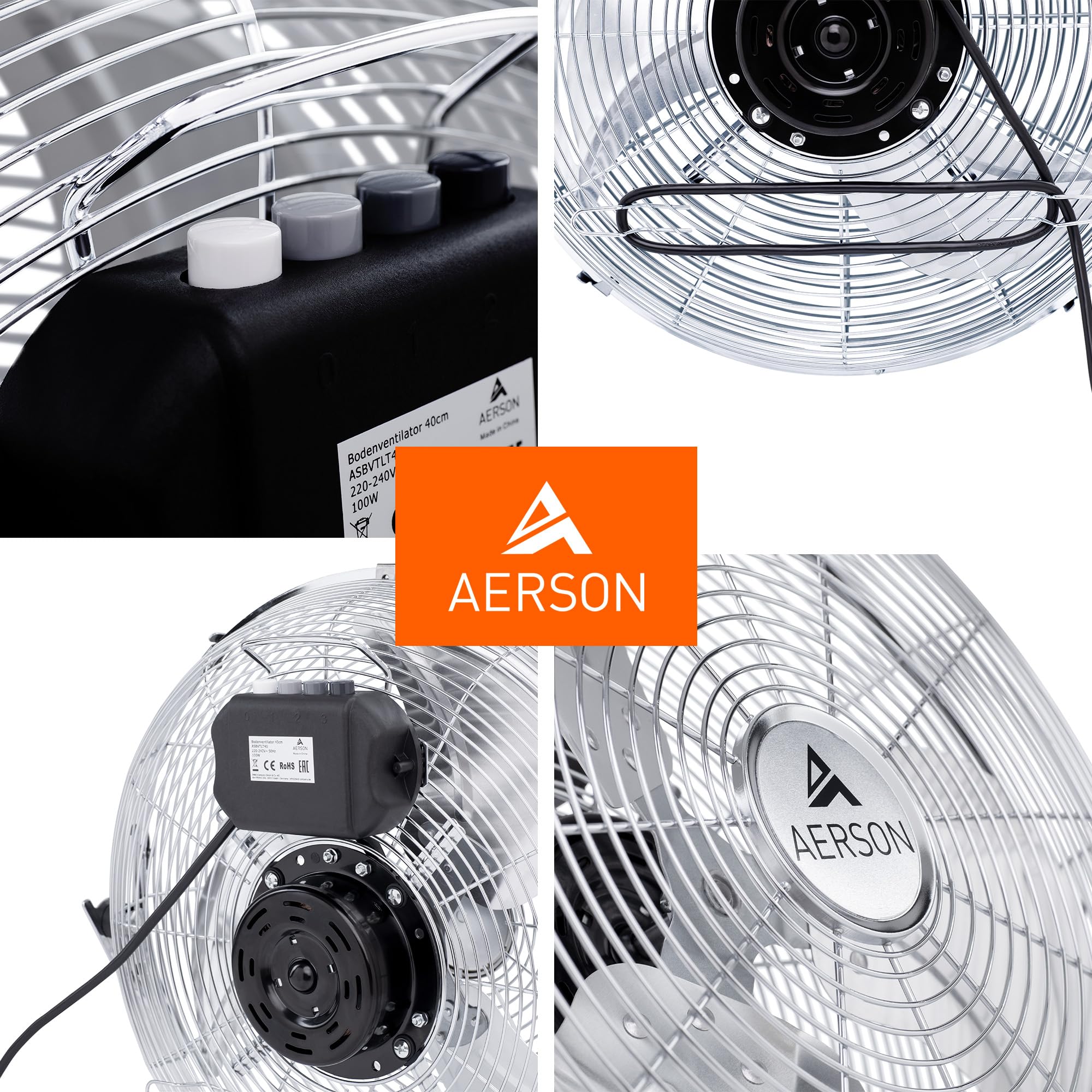 TRESKO AERSON Bodenventilator 30cm | Windmaschine mit 3-Leistungsstufen 55W | Standventilator Ventilator | hoher Luftdurchsatz | robuste Metallausführung | Neigungswinkel ca. 110 Grad