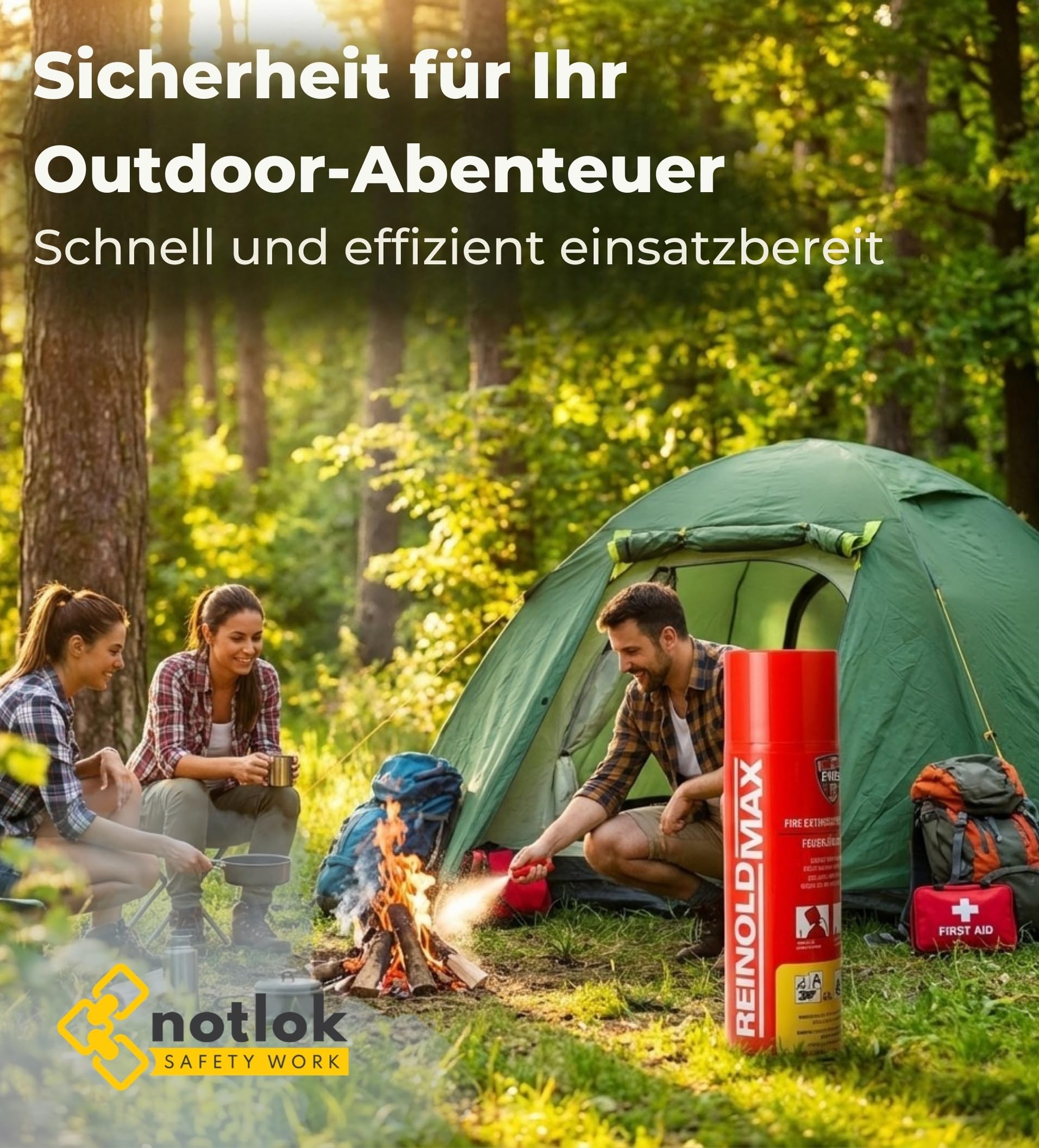 notlok Safety Work - 500g Feuerlöschspray fluorfrei | Hautfreundlicher Mini-Feuerlöscher-Schaum für Brände A F & E bis 1000 V | Klein Feuerlöscher für Zuhause & Auto