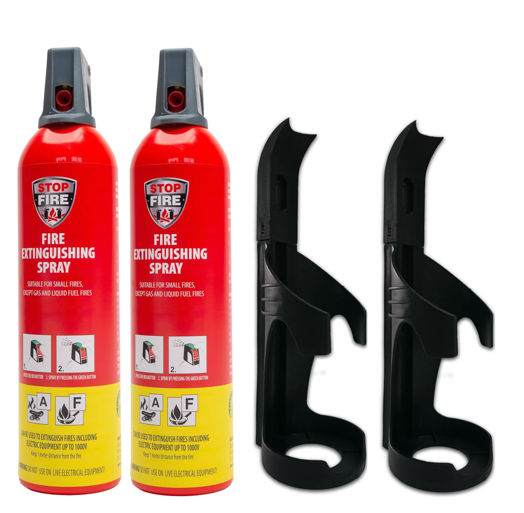 IWH - Feuerlöschspray 750 ml | Kompakter A+F Schaumlöscher mit Halter ideal für Camping, Auto, Haus und Freizeit | Kleines Feuerlöschspray ideal auch für unterwegs | Inhalt: 2x750 ml; H: 315 mm
