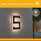 Paulmann 79846 LED Solar Hausnummer 5 IP44 Warmweiß Akku wechselbar incl. 1x0,2 Watt Solarleuchte Schwarz Solarlampe Kunststoff Solarlicht 3000 K
